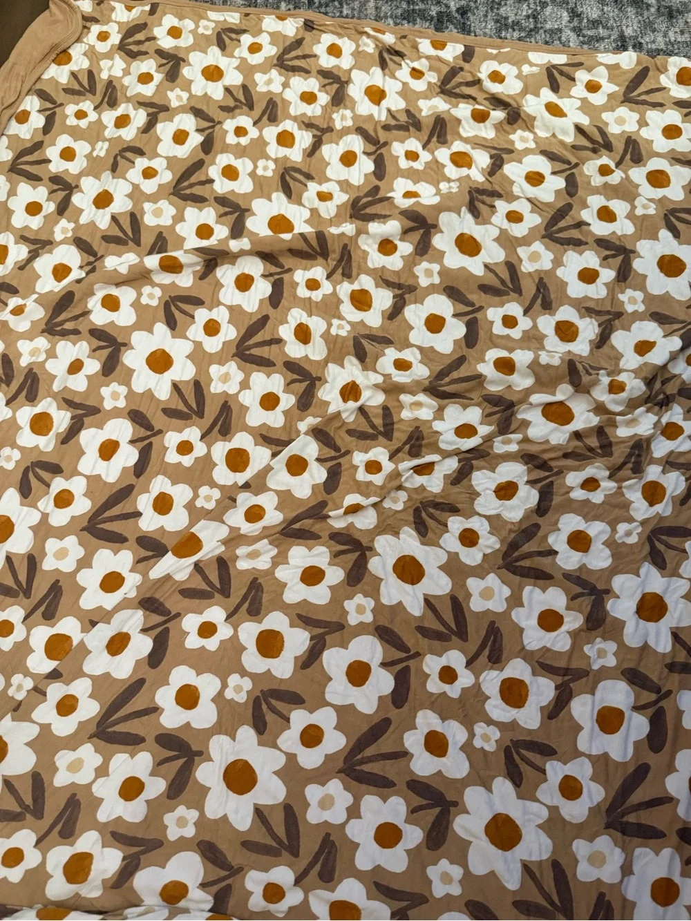 Little Sleepies Tan Floral cloud blanket with White & Mustard Flowers